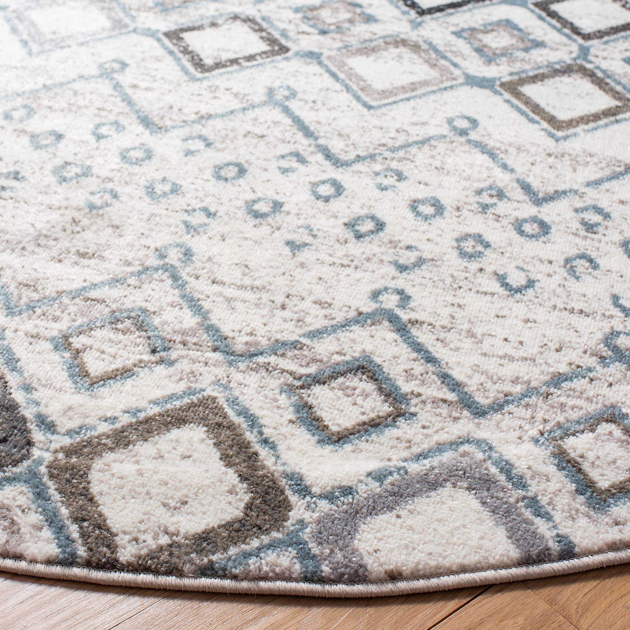 Safavieh Amsterdam Collection 11' Round Ivory/Grey Ams108A Moroccan Boho Non-Shedding Dining Room Entryway Foyer Living Room Bed