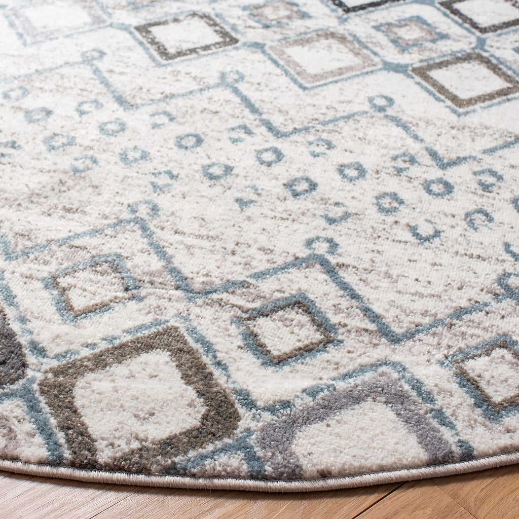 Safavieh Amsterdam Collection Area Rug - 5'1'' Round, Ivory & Grey, Moroccan Boho Design, Non-Shedding & Easy Care, Ideal For Hi