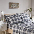 Comfort Spaces Cotton Flannel Breathable Warm Deep Pocket Sheets With Pillow Case Bedding, Full, Scottish Plaid Blue, 4 Piece