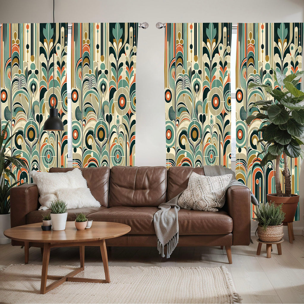 Ambesonne Abstract Modern Window Curtains Pack Of 2, Leafy Silhouettes With Roundy Shapes Jumble Geometric Scandi, Lightweight S