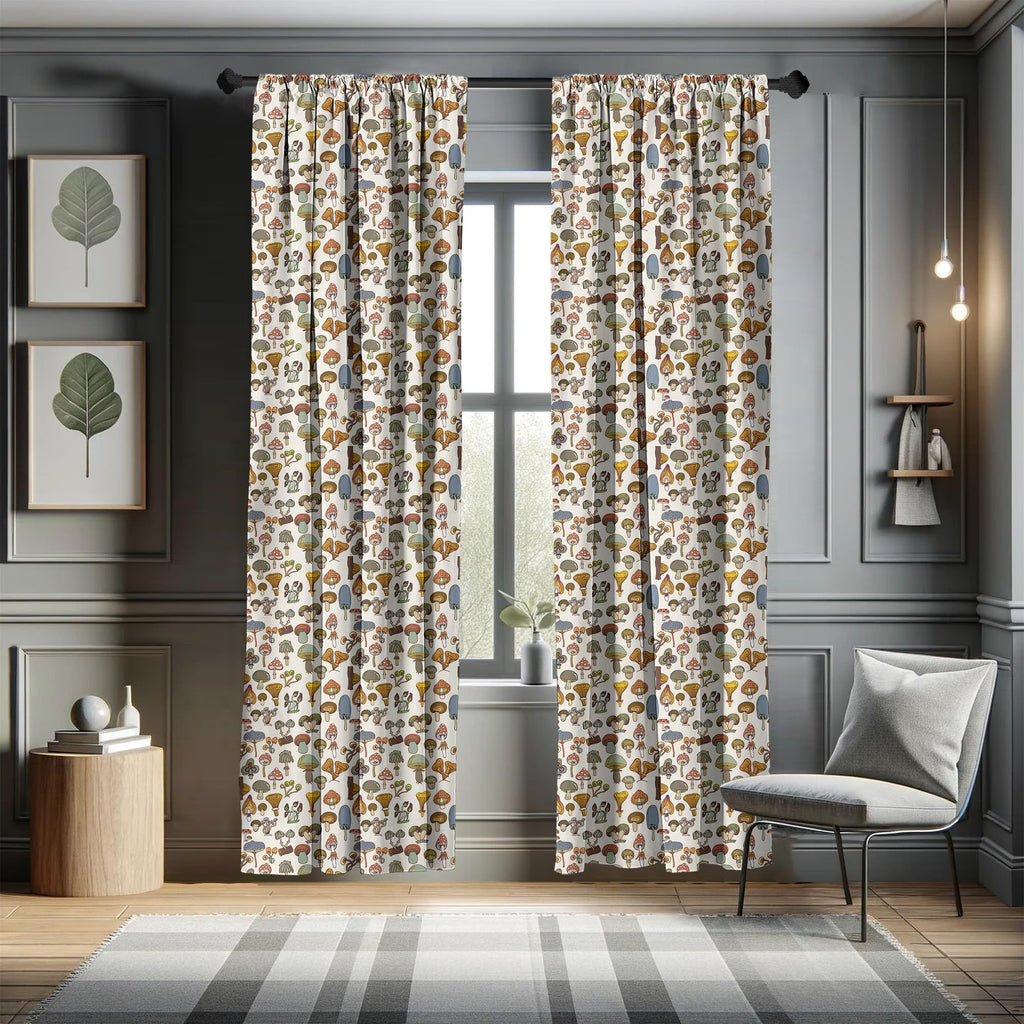 Ambesonne Colorful Window Curtains, Pattern Of Mushrooms Designs In Cartoon Style Abstract Illustration Print, Lightweight Decor