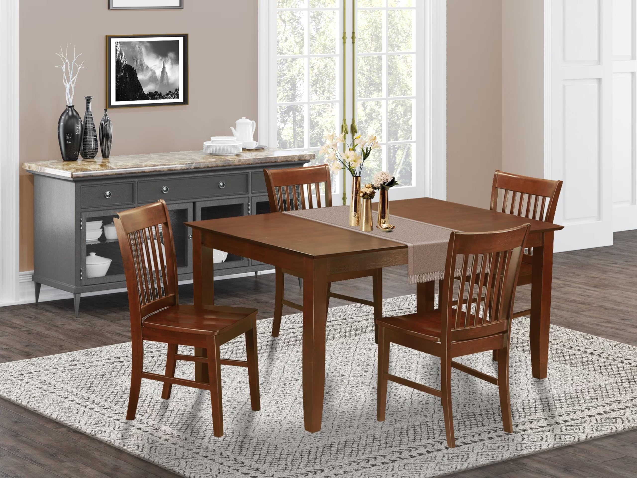 East West Furniture CANO5-MAH-W 5 Piece Dinette Set for 4 Includes a Rectangle Dining Room Table and 4 Kitchen Dining Chairs, 36x60 Inch, Mahogany