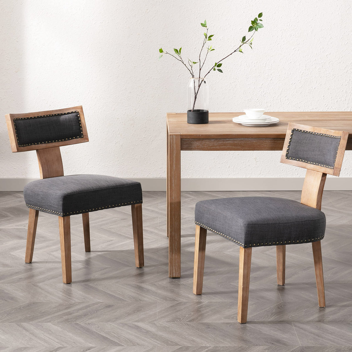 Rivova Mid Century Modern Dining Chairs Set Of 2 Linen Fabric Upholstered Kitchen Side Chairs With Nailhead Trim, Modern Kitchen