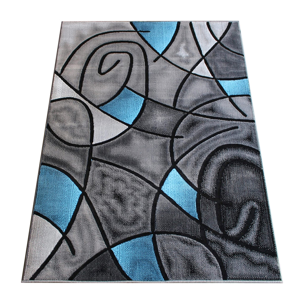 Flash Furniture Jubilee Collection Abstract Area Rug - Colorfast Blue Olefin Rug - 8' X 10' Area Rug - Jute Backing - Living Room, Bedroom, & Family Room
