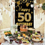 50Th Birthday Door Banner Backdrop, Black Gold Happy 50Th Birthday Decorations Women Men, 50 Years Birthday Photo Booth Props, F