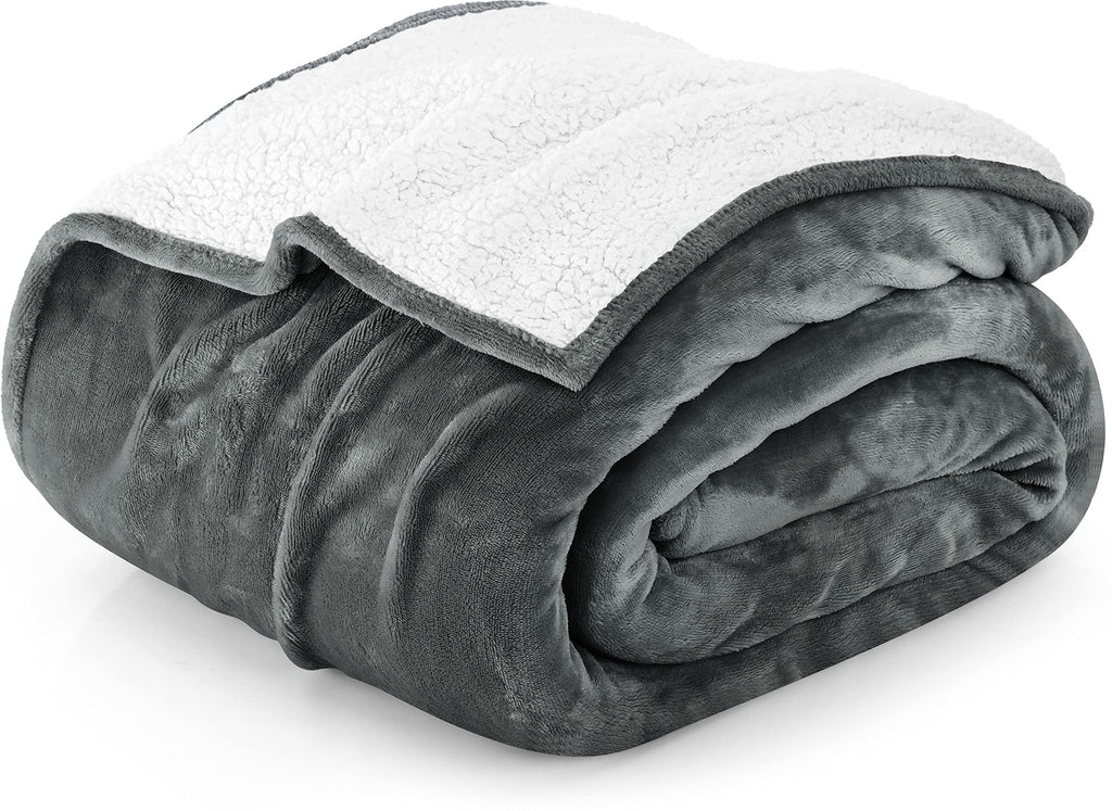 Utopia Bedding Sherpa Blanket Queen Size [Grey, 90X90 Inches] - 480Gsm Thick Warm Plush Fleece Reversible Blanket For Bed, Sofa,