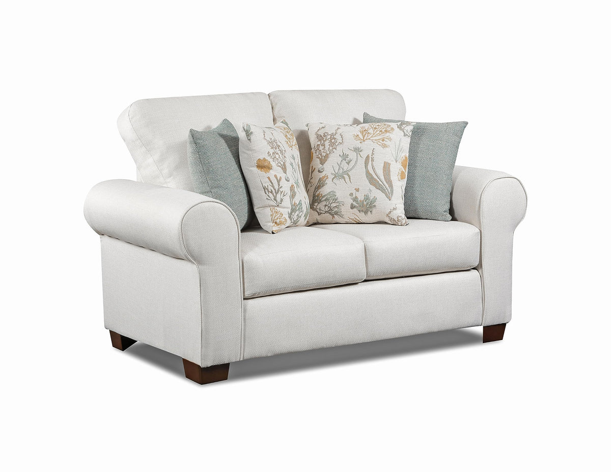 American Furniture Classics Beaujardin Loveseat with Four Throw Pillows Sofas, Soft Washed Cream Tweed