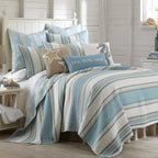 Levtex Home Blue Maui Quilt Set, King/Cal King Quilt + Two King Pillow Shams, Striped Coastal Design In Light Blue, Cream And Ta