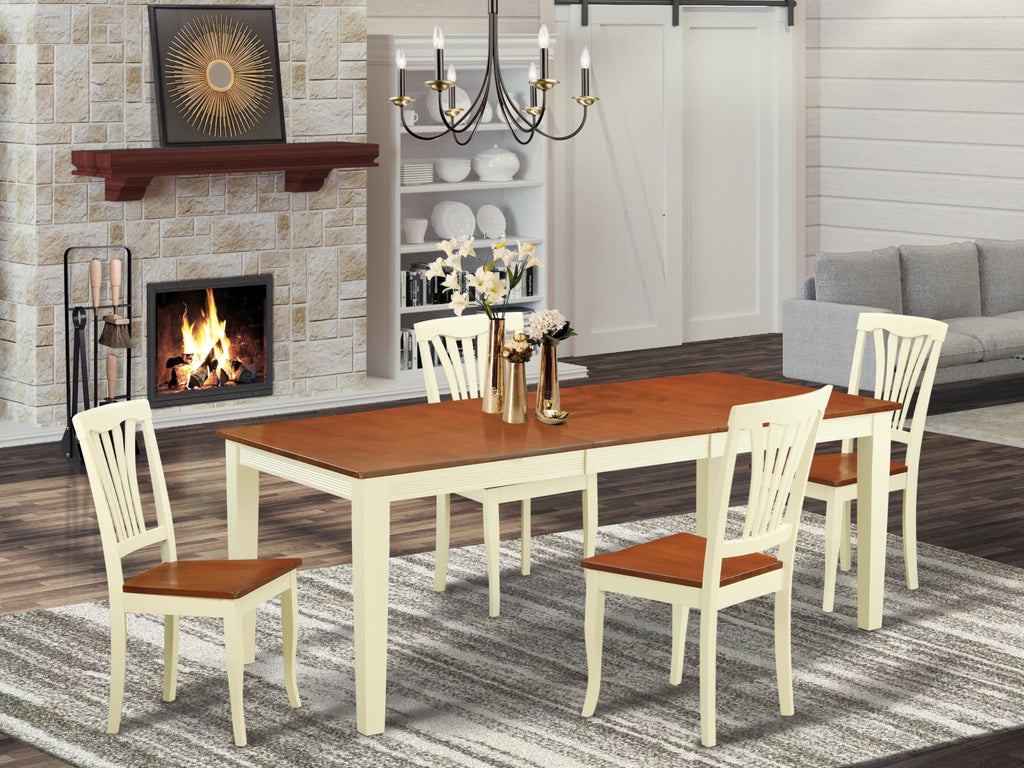 East West Furniture QUAV5-WHI-W 5 Piece Dining Room Table Set Includes a Rectangle Kitchen Table with Butterfly Leaf and 4 Dining Chairs, 40x78 Inch, Buttermilk & Cherry