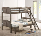 Coaster Home Furnishings Flynn Farmhouse Wood Twin Over Full Size Bunk Bed Frame with Ladder and Guardrails Fully Slatted Mattress Ready Foundation Weathered Brown 400809