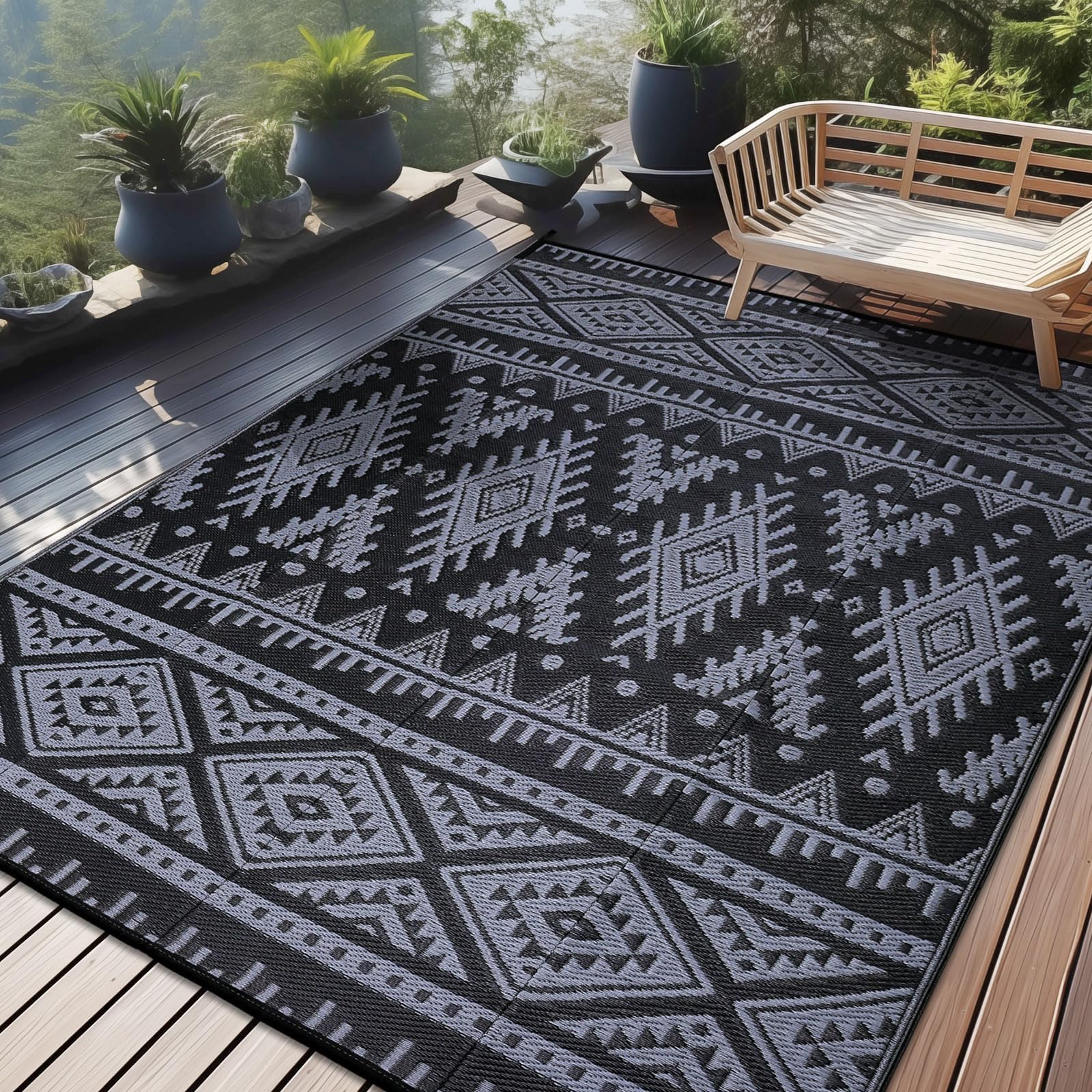 OLANLY Outdoor Rug Waterproof 9x18 ft, Reversible Outdoor Plastic Straw Rug, Boho Patio Rug, Indoor Outdoor Carpet, RV Mat Outsi