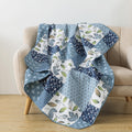 Slpr Pacific Coast 50' X 60' Quilted Throw Blanket, Blue And White Floral Patchwork Throw Quilt For Couch And Bed, Lightweight