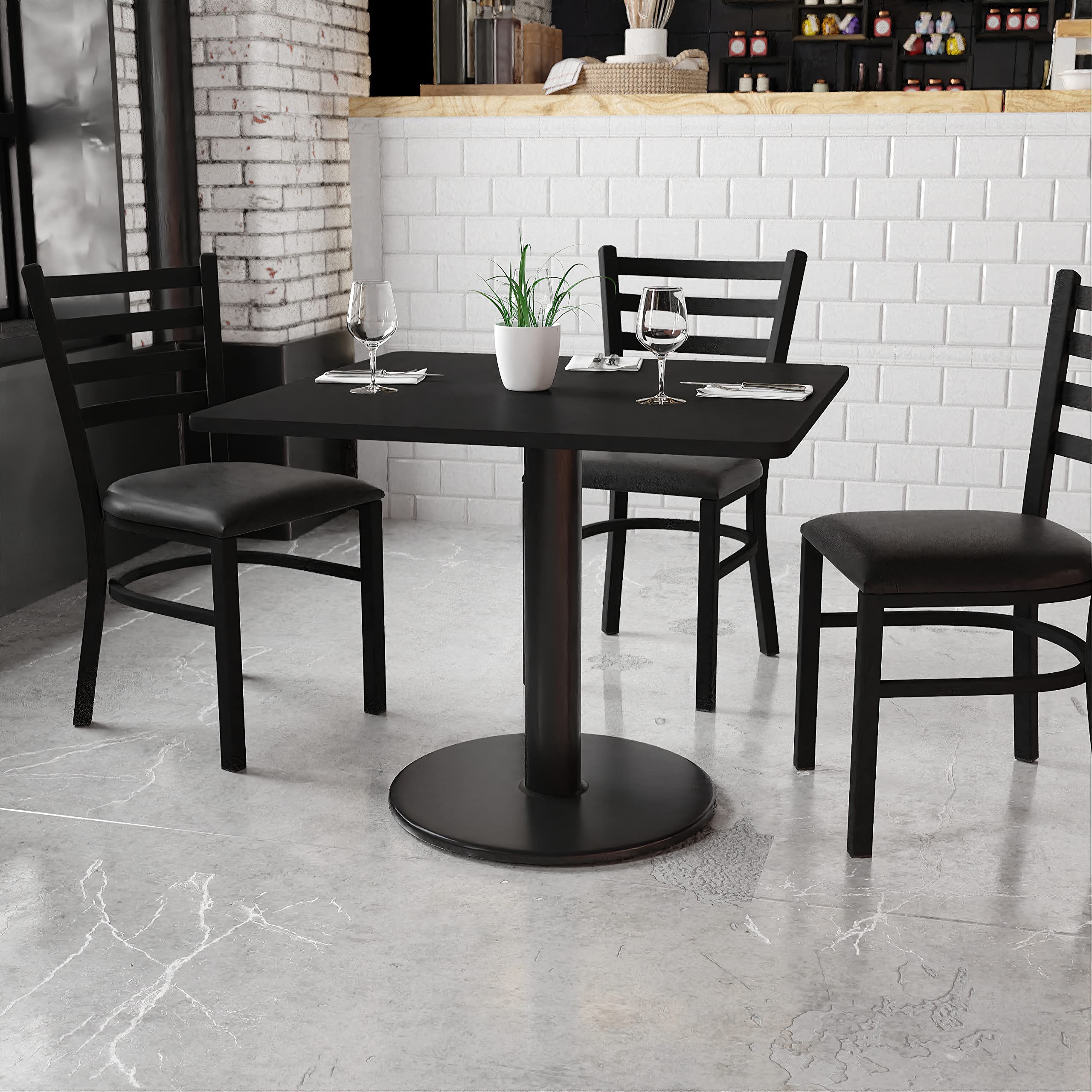 Flash Furniture Stiles 36'' Square Black Laminate Table Top With 24'' Round Table Height Base