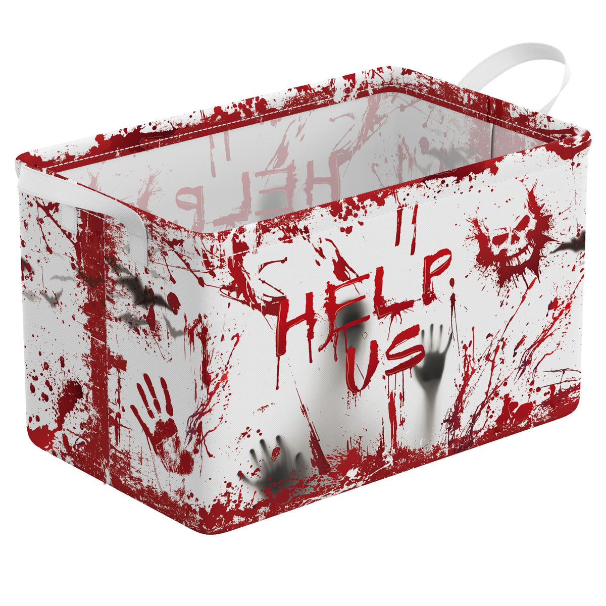 Red Handprint Basket Foldable Halloween Storage Basket with Handles