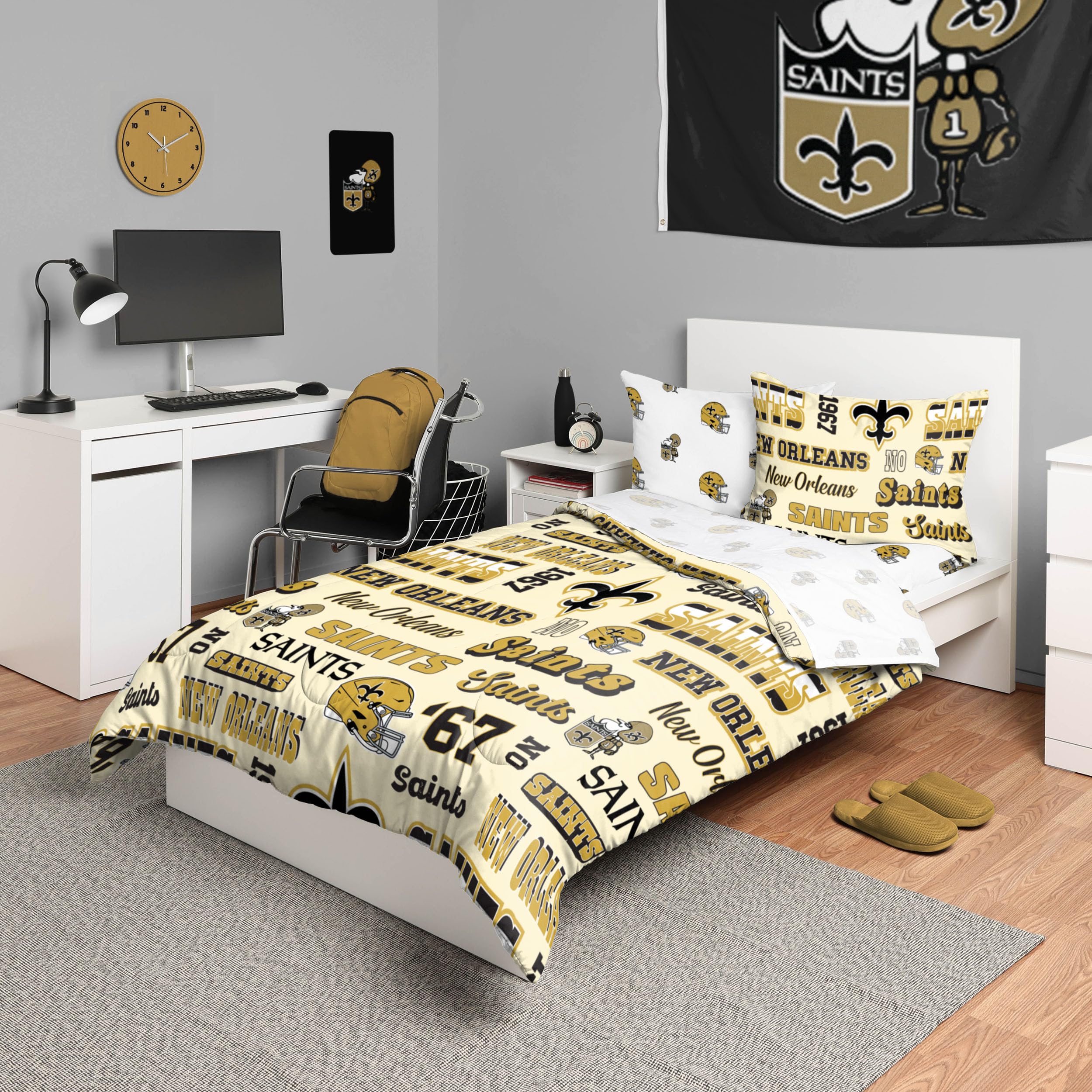 Foco New Orleans Saints Nfl Retro Bed In A Bag Comforter Bedding 5 Piece Twin Set