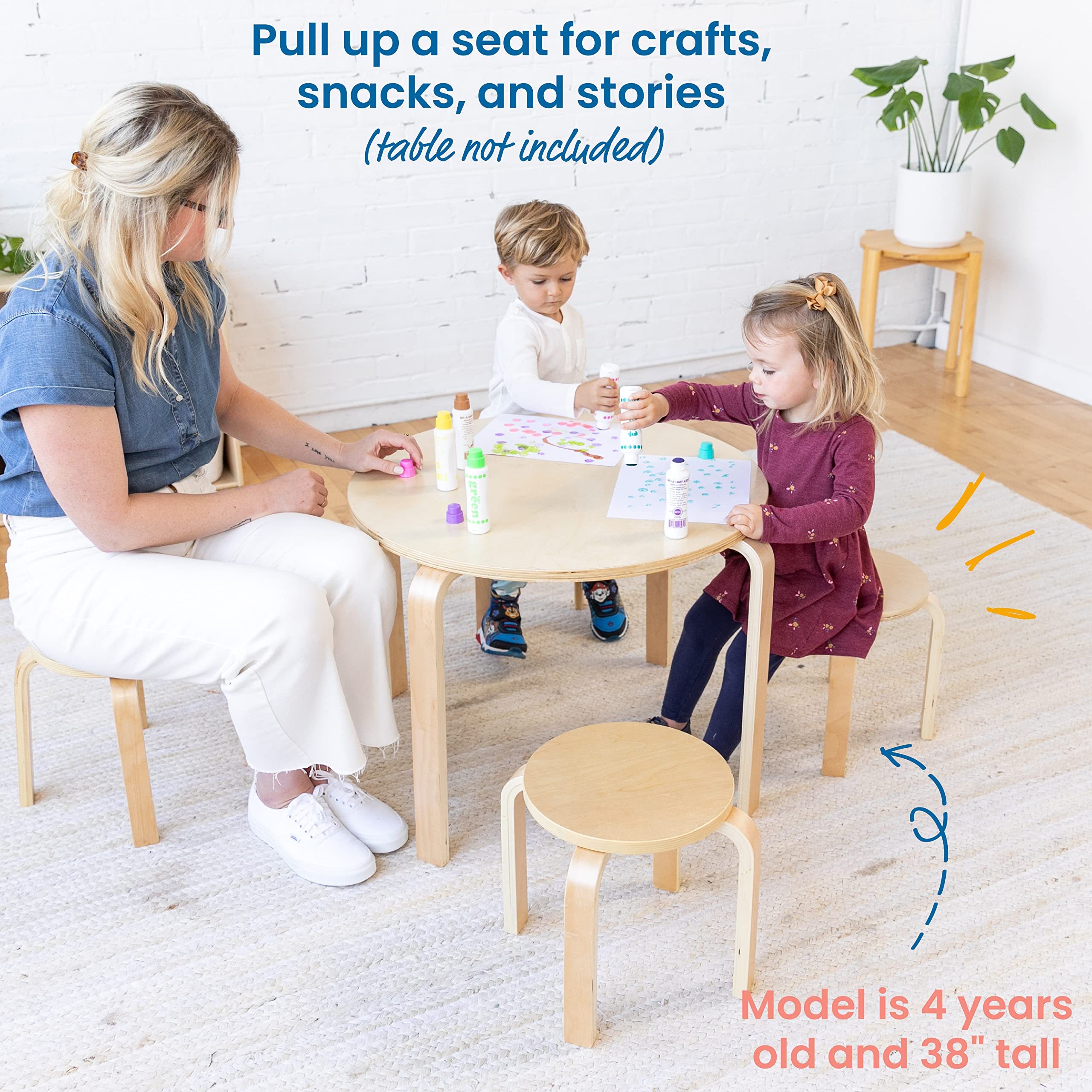 Ecr4Kids Bentwood Stackable Stools, Classroom Furniture, Natural, 6-Piece