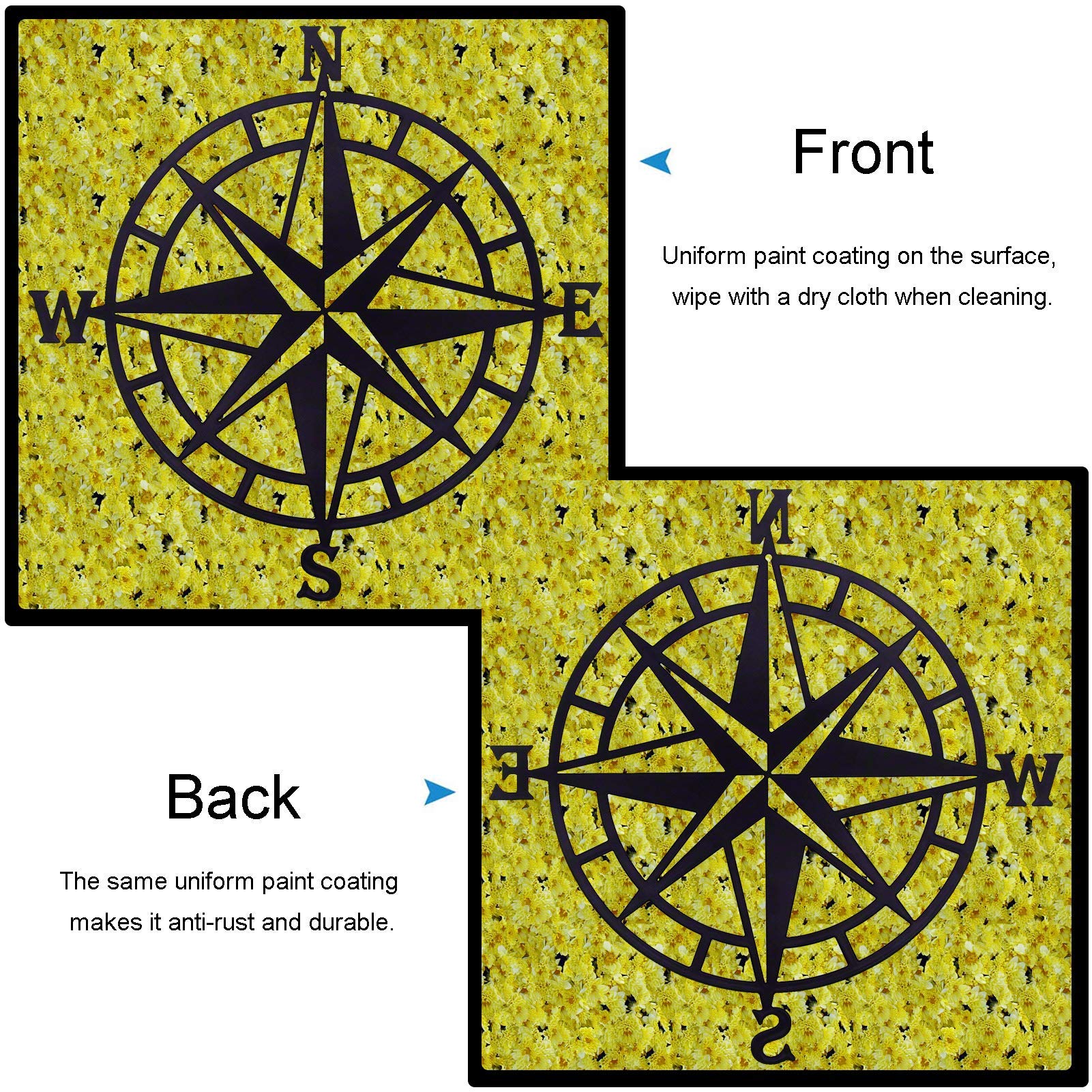 Estart 11 Inches Metal Decorative Nautical Compass Wall Decor, Living Room Bedroom Office Porch Garden Patio Signs Wall Hanging