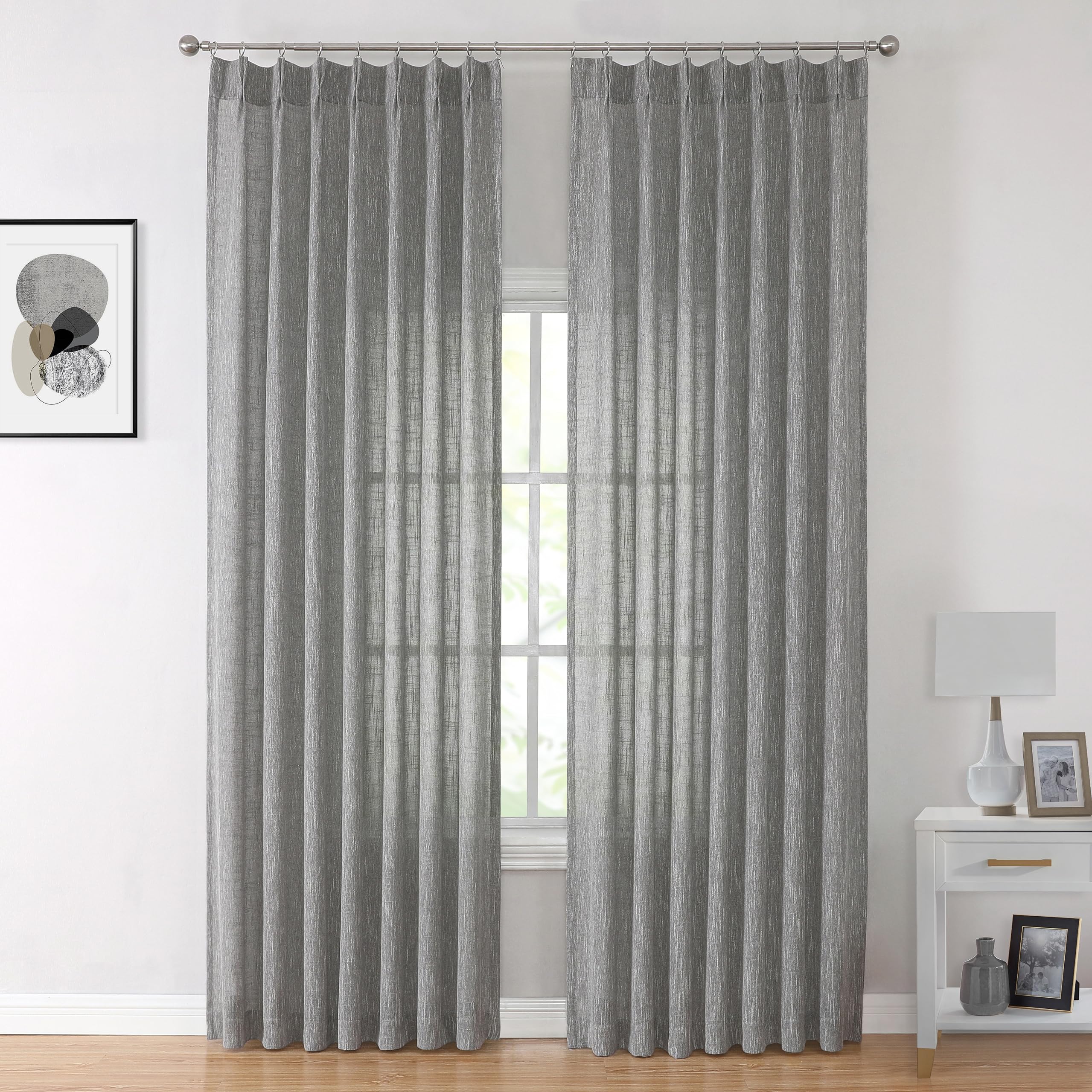 Vision Home Gray Pinch Pleated Semi Sheer Curtains Textured Light Filtering Window Curtains 84 Inch For Living Room Bedroom Rayo