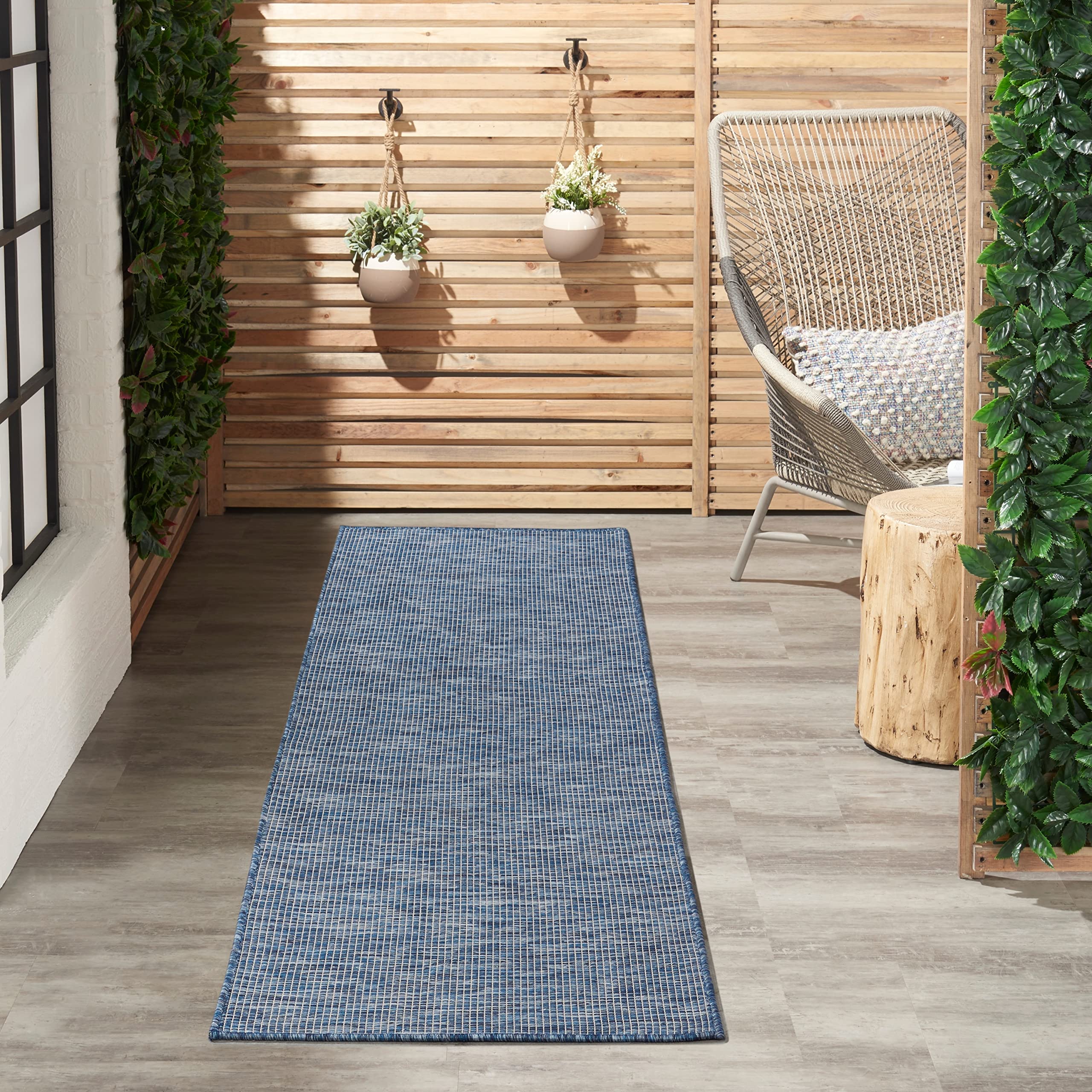 Nourison Positano Indoor/Outdoor Navy Blue 2'2' X 8' Area Rug, Easy Cleaning, Non Shedding, Bed Room, Living Room, Dining Room,