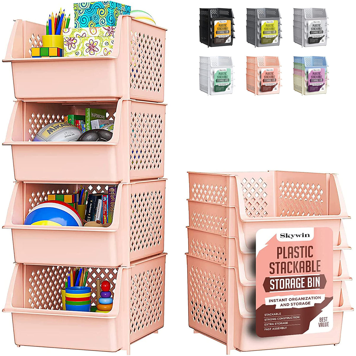 Tidyfriend Stackable Storage Bins For Pantry, 4 Pack Stackable Bins For Organizing Food, Kitchen, And Bathroom Essentials (Cream
