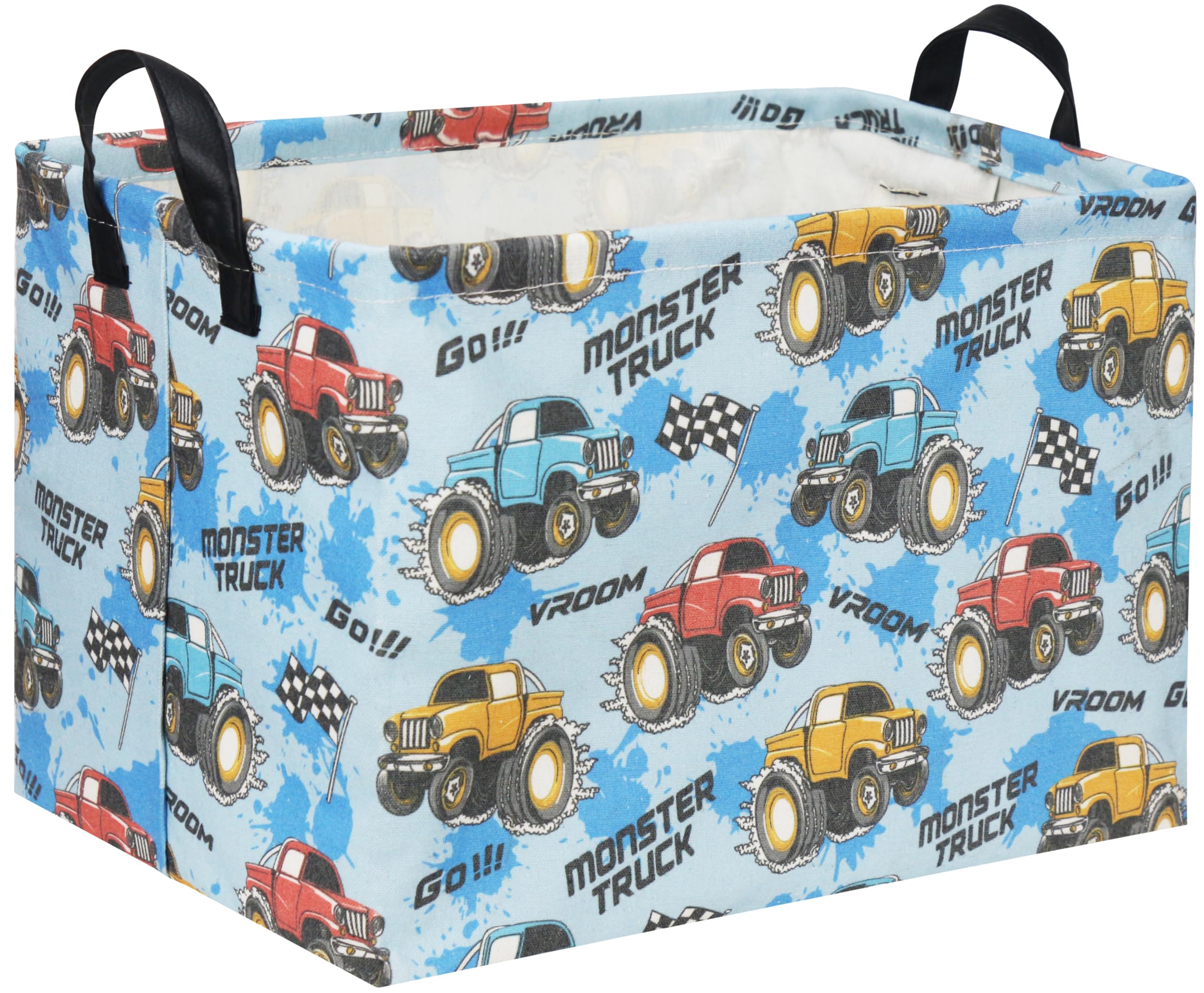 HIYAGON Rectangular Monster Truck Basket for Kids Baby Basket for Boys and Girls Cute Toy Storage Organizer Bin Box Truck Room D