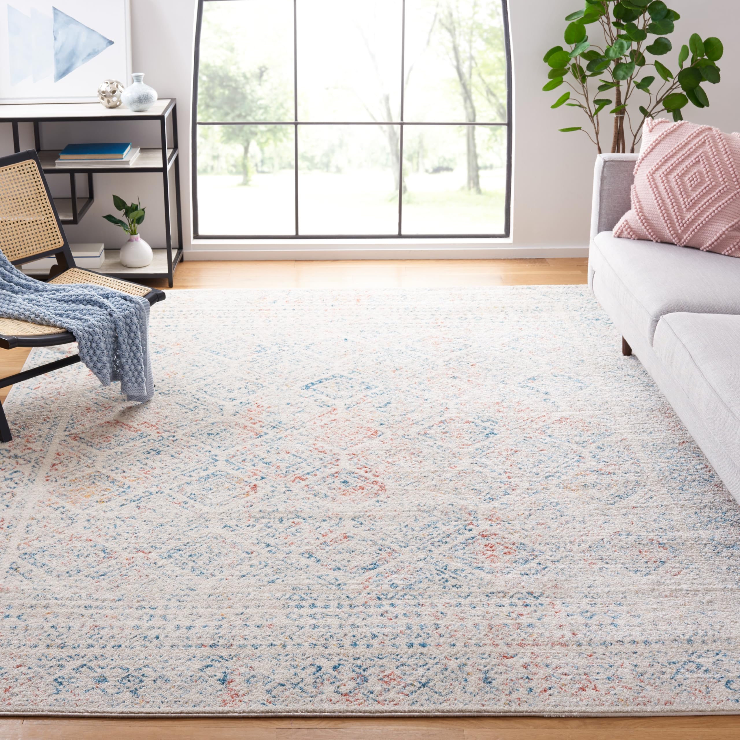 SAFAVIEH Tulum Collection X-Large Area Rug - 12 x 15, Ivory & Terracotta, Moroccan Boho Distressed Design, Non-Shedding & Easy