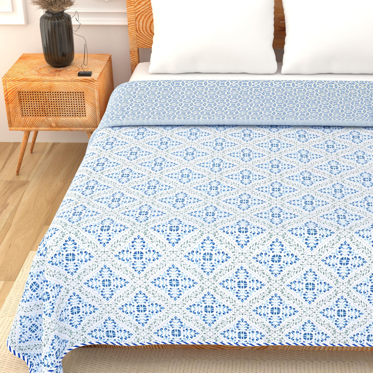 Tzafrir Dohar Cotton | AC Blanket Double Bed | Soft Light Weight, Quilt, Duvet King Size, 84x96  Gray Blue, Pack of 1
