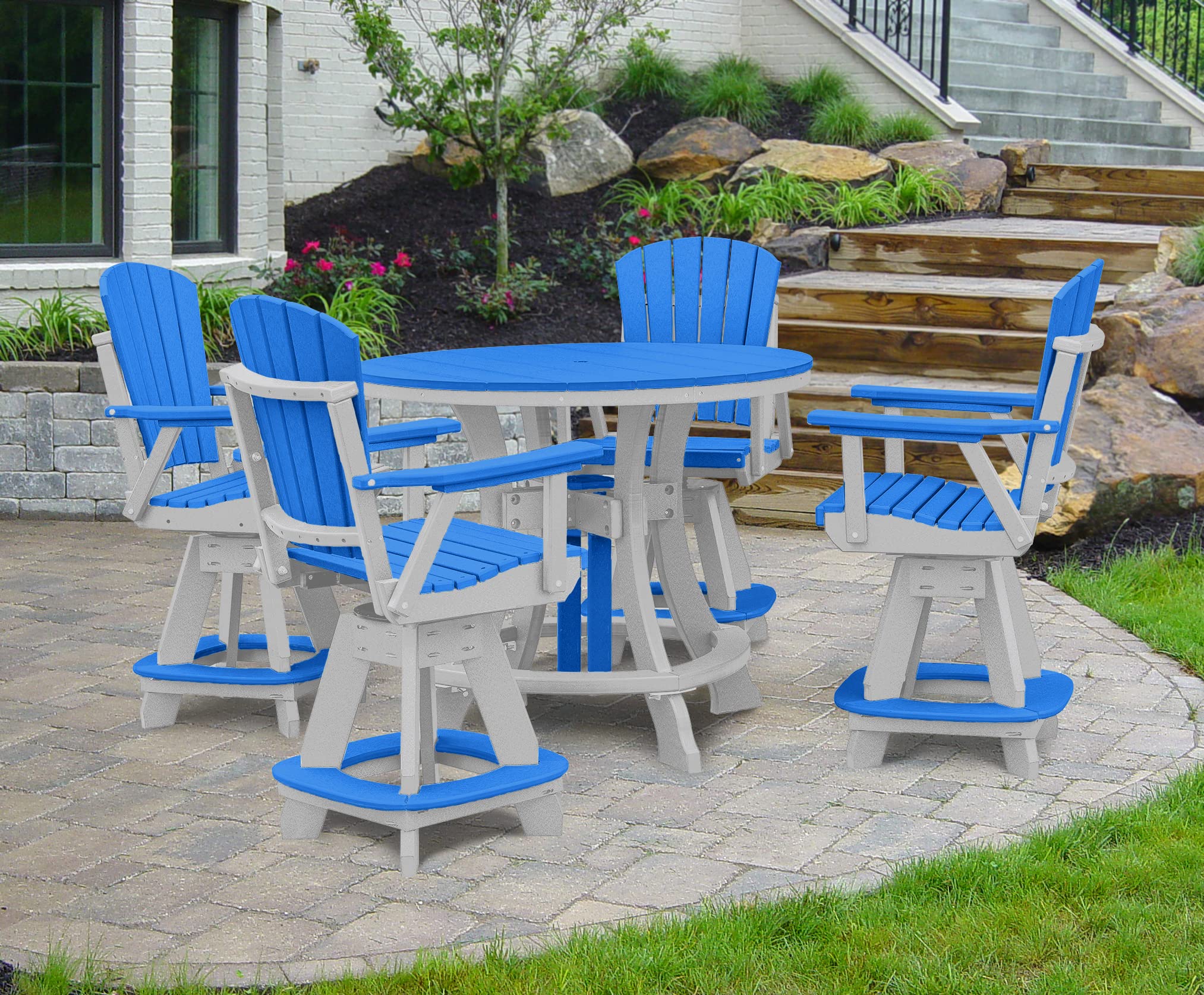 American Furniture Classics Five Piece Round Counter Height Dining Set, Blue/White