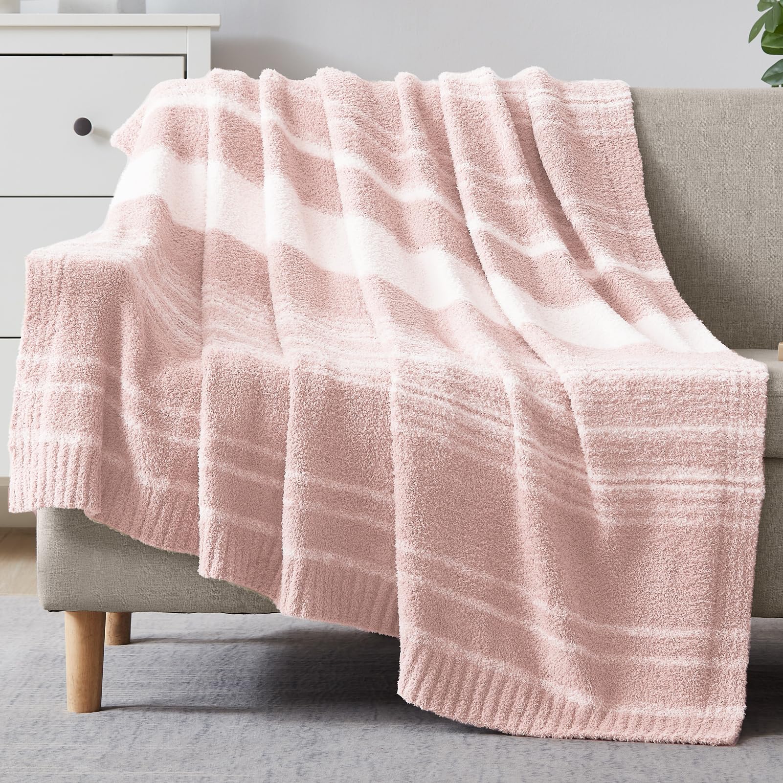 Wrengonge Pink Throw Blanket, 50X70 Soft Cozy Microfiber Striped Throw Blankets For Couch, Sofa, Bed, Travel, Lightweight Fluffy