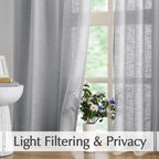 Fmfunctex Linen Semi Sheer Curtains 54 Inch Length For Bedroom Living Room, Grey Curtain Panels Sheer Linen Textured Window Drap