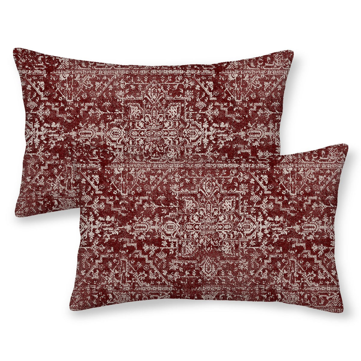 Boho Pillow Covers 12X20 Set Of 2, Burgandy Red Carpet Pattern Decorative Throw Pillows Linen Ethnic Design Bohemian Farmhouse C