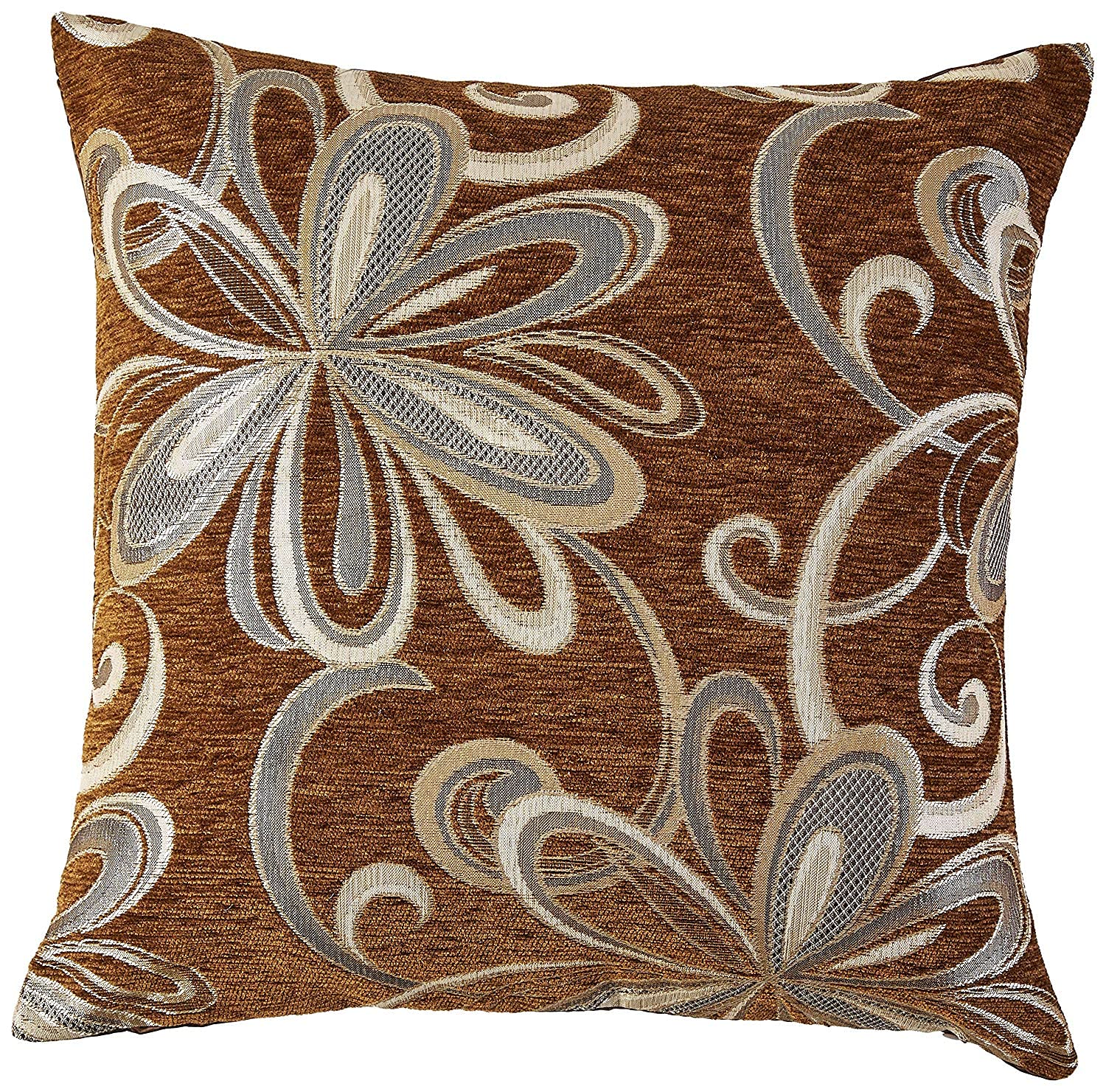Chenille Chateau Vintage Floral Design 18' X 18' Decorative Cushion Cover, Color Brown