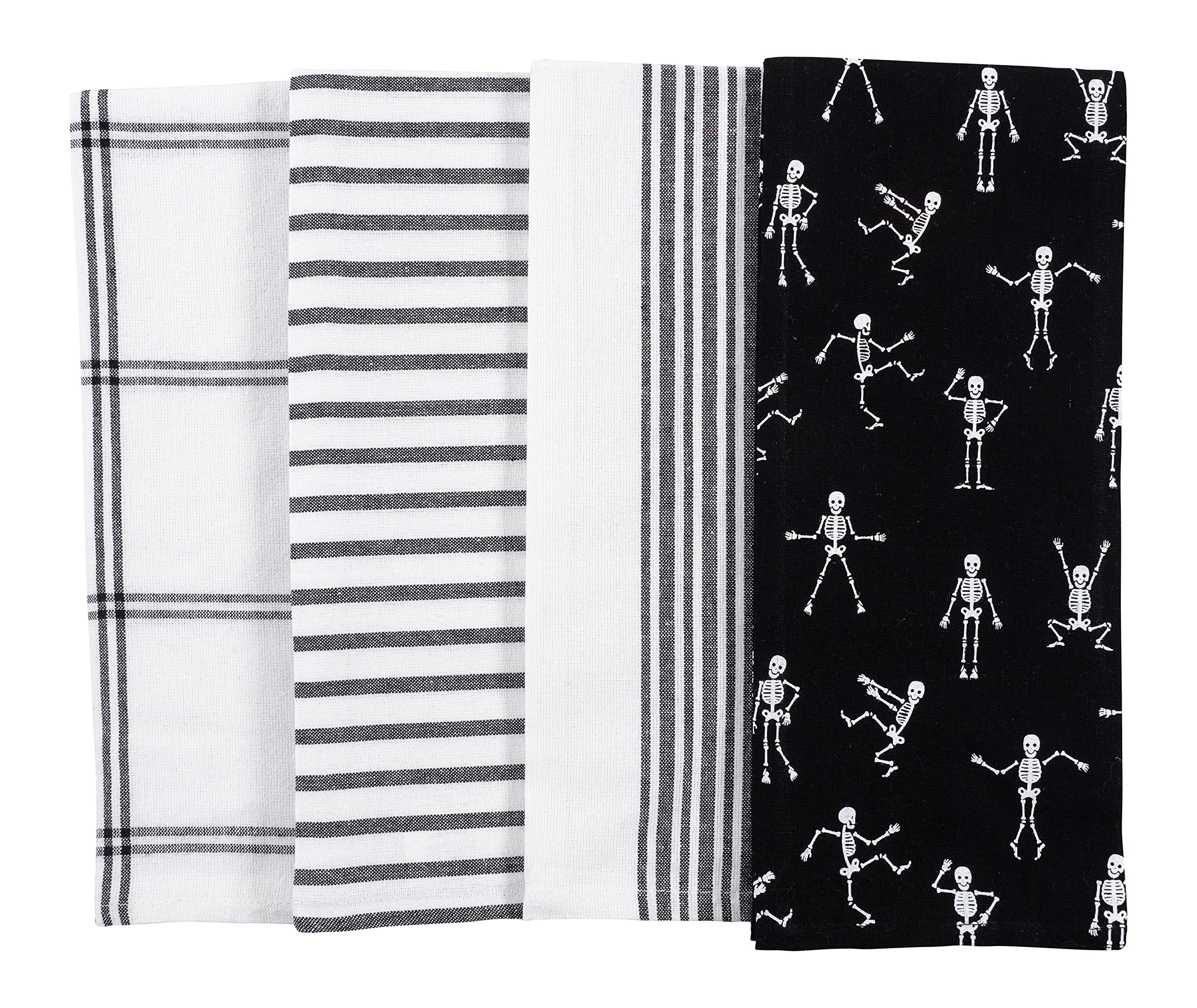 KAF Home Pantry Dancing Skeletons Holiday Kitchen Dish Towel Set of 4, Cotton Rich, 18 x 28-inch