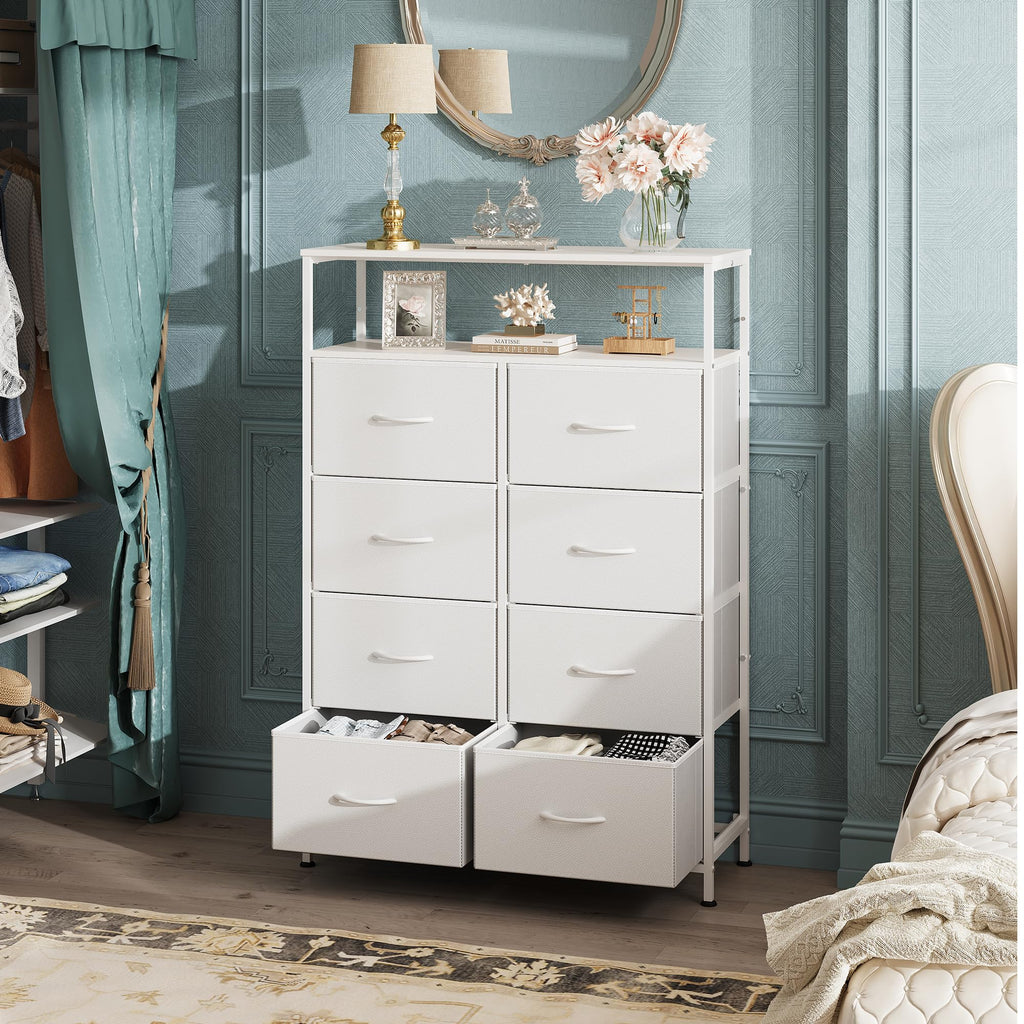 Wlive Tall Fabric Storage Dresser - 8 Drawer Chest Tower For Bedroom, Closet, Living Room And Hallway, White