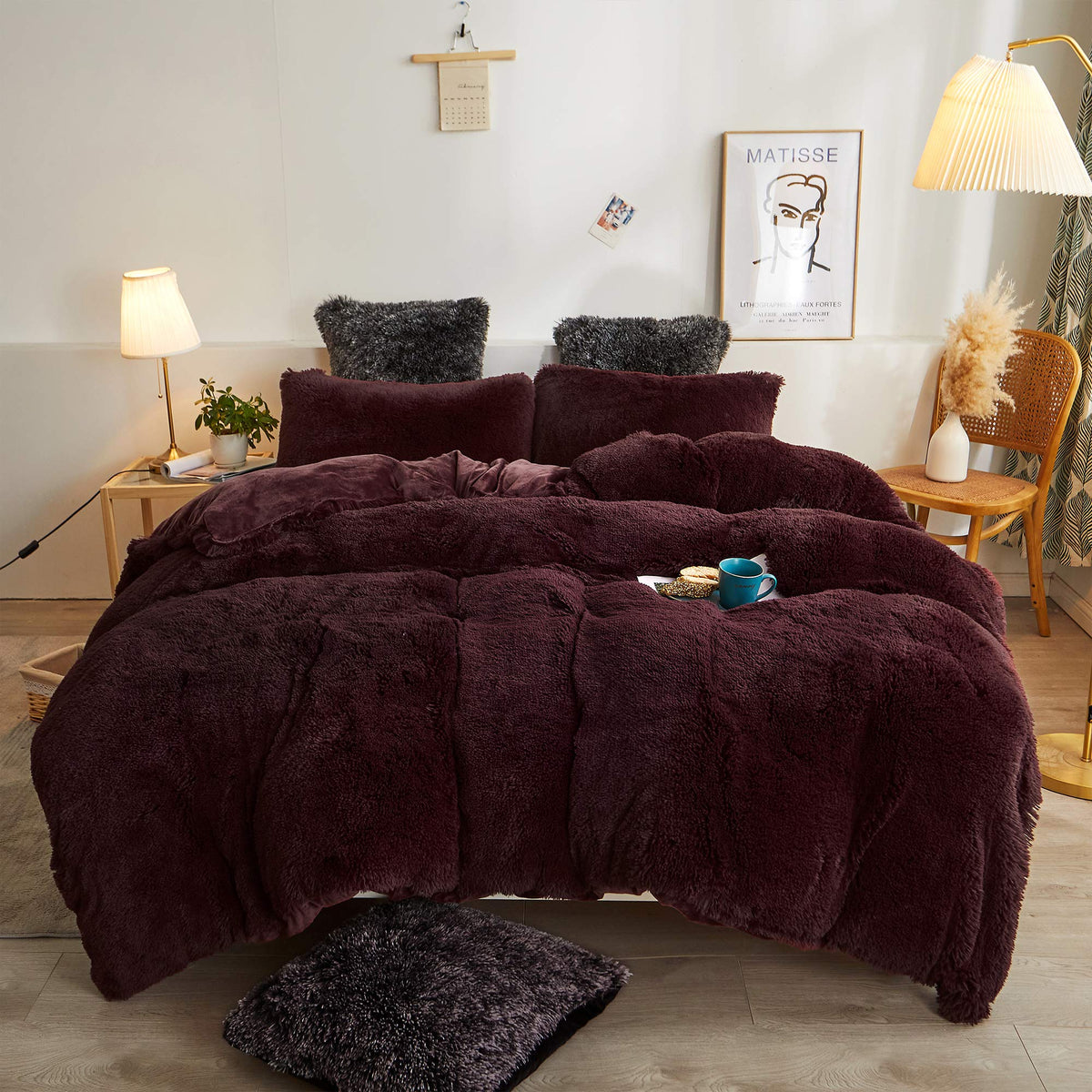 Xege Plush Shaggy Duvet Cover Set, Luxury Ultra Soft Velvet Fluffy Bedding Sets 3 Pieces(1 Furry Faux Fur Comforter Cover King S