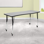 Flash Furniture Mobile 26"W x 60"L Rectangular Wave Collaborative Grey Thermal Laminate Activity Table - Standard Height Adjustable Legs
