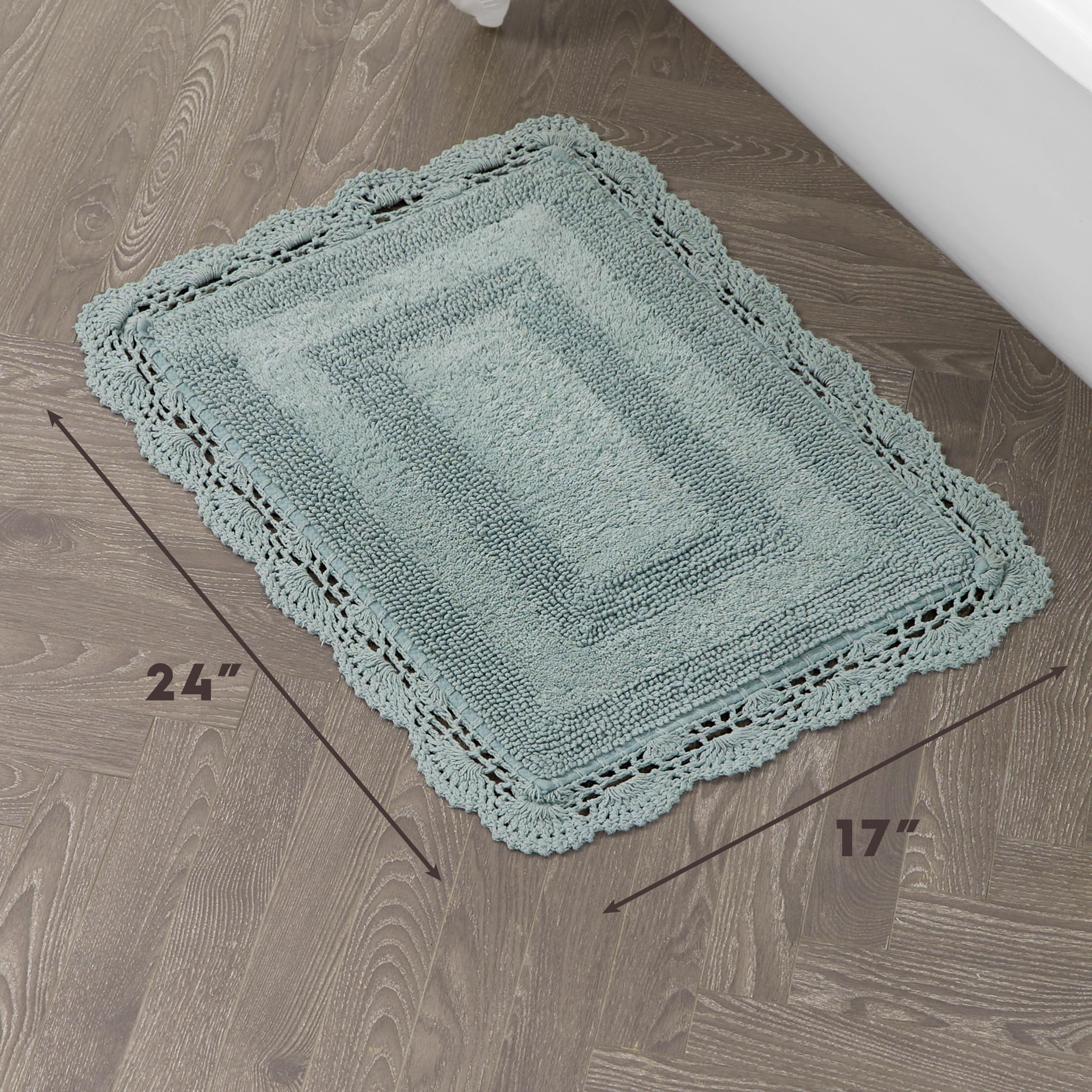 Laura Ashley Crochet Cotton 17X24 In. Bath Rug, Aqua