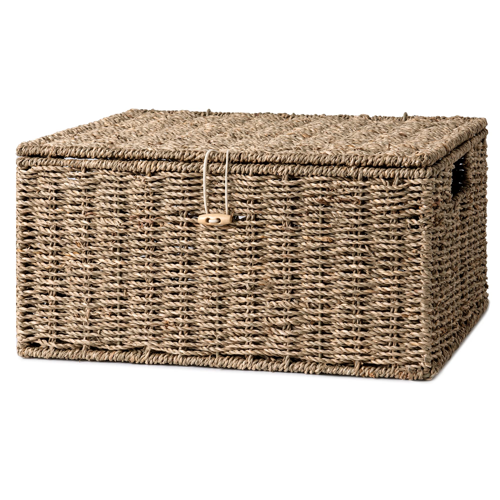 StorageWorks Seagrass Wicker Baskets for Organizing, Large Wicker Basket with Lid, Decorative Basket with Built-in Handles, Stor