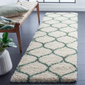 SAFAVIEH Hudson Shag Collection Runner Rug - 23 x 8, Ivory & Green, Modern Ogee Trellis Design, Non-Shedding & Easy Care, 2-in