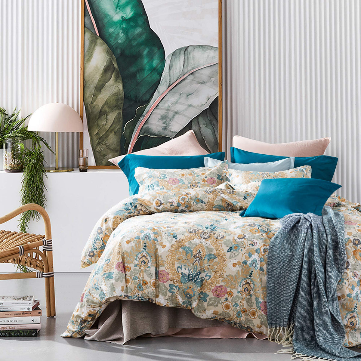 Eikei Home Damask Medallion Luxury Duvet Quilt Cover Boho Paisley Print Bedding Set 400 Thread Count Egyptian Cotton Sateen Vibr
