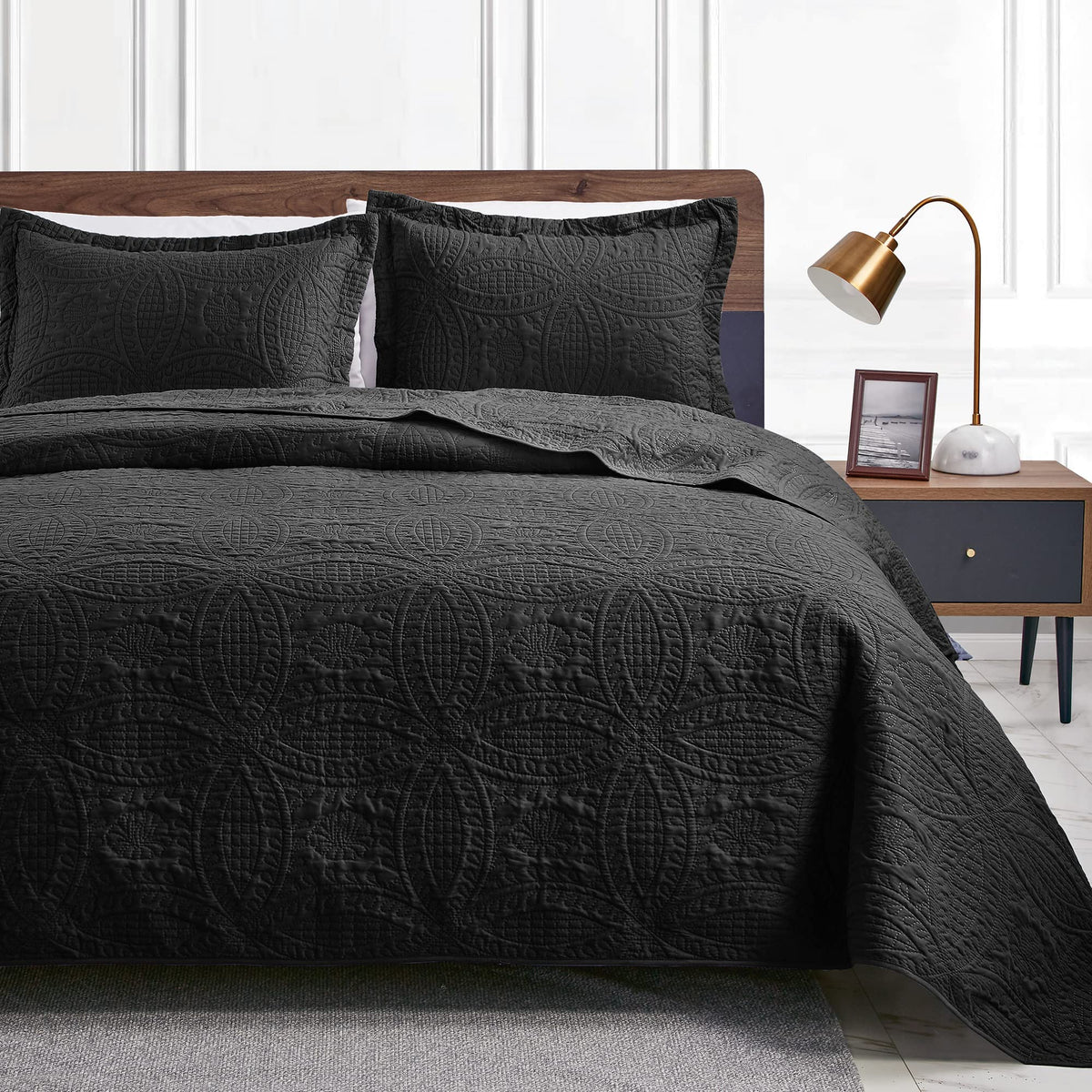 Love'S Cabin Quilts For Queen Bed Black Bedspreads - Soft Bed Fall Quilt Lightweight Microfiber Bedspread- Modern Style Coin Pat