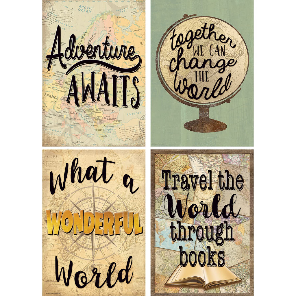 Teacher Created Resources Travel The Map Posters, 13-3/8'' x 19'', Set of 4