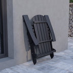 Flash Furniture Charlestown Commercial Folding Adirondack Chair - Black - Poly Resin - Indoor/Outdoor - Weather Resistant
