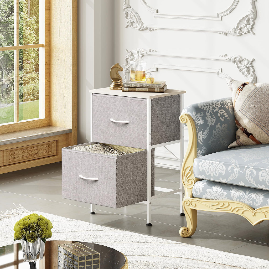 Wlive Nightstand, Nightstand With 2 Drawers, Bedside Furniture, Night Stand, Small Dresser For Bedroom, College Dorm, End Table With Fabric Bins, Dormitory, Light Grey, Size L