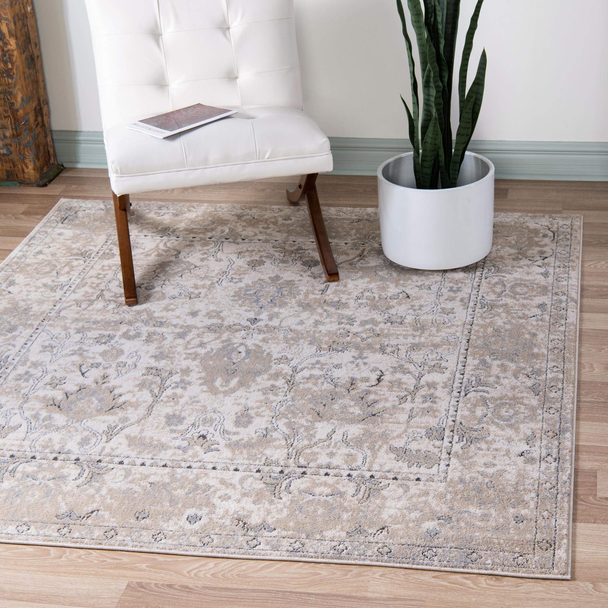 Rugs.com Oregon Collection Rug - 4 Ft Square Ivory Low-Pile Rug Perfect for Living Rooms, Kitchens, Entryways