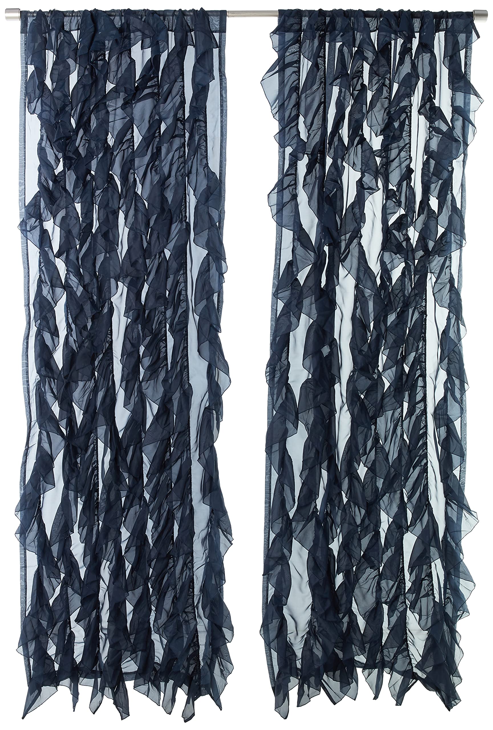 Sweet Home Collection 2 Pack Window Panel Sheer Voile Vertical Ruffled Waterfall Curtains, 108 in x 50 in, Navy