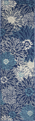 Nourison Passion Navy/Ivory 2'2' X 7'6' Area Rug, Floral, Farmhouse, Easy Cleaning, Non Shedding, Bed Room, Living Room, Dinin