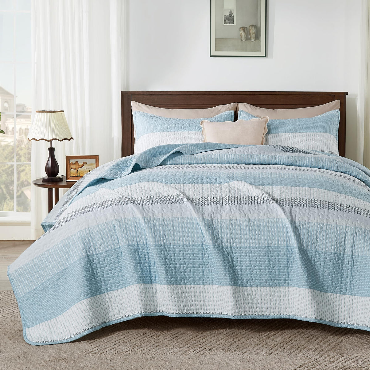 Andency California King Quilt Set - Aqua Blue Lightweight Soft Quilt Cal King - Summer Bedspread California King Size - Bedding Coverlet For All Seasons (Includes 1 Quilt, 2 Pillow Shams)