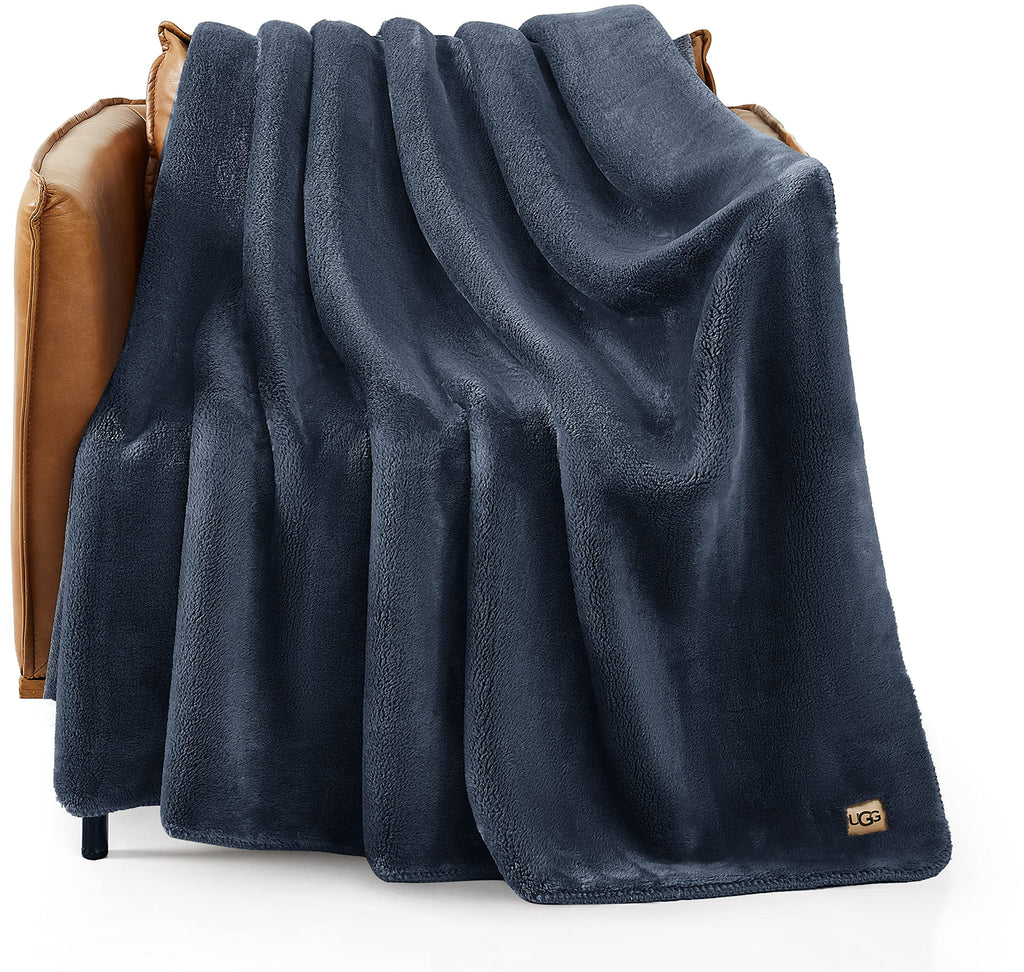 Ugg 11063 Whitecap Plush Flannel Oversized Reversible Fleece Throw Blanket Lightweight Comfortable Cozy Hotel Style Home Decor Soft Luxurious Blanket For Living Or Bed Room, 70 X 50-Inch, Denim
