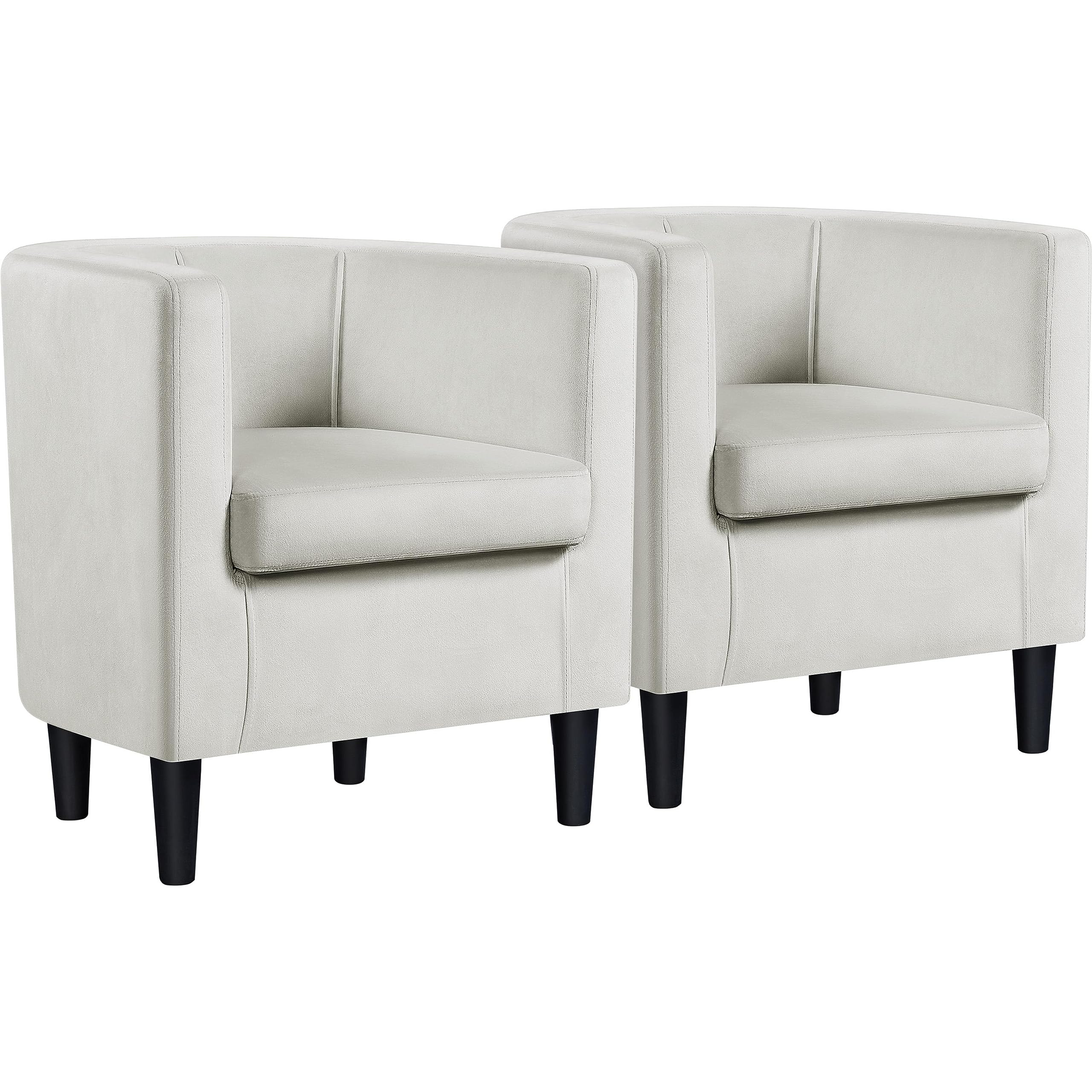 Yaheetech Velvet Accent Chair, Modern And Comfortable Armchairs, Upholstered Barrel Sofa Chair For Living Room Bedroom Waiting Room, Beige, 2Pcs
